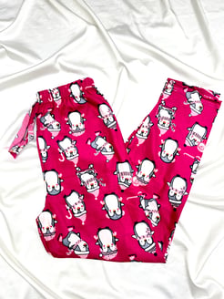 Ç2028 - süet kumaş penguen desenli yazılı pijama altı - fuşya