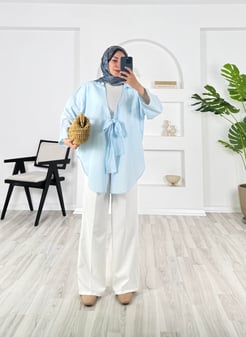 7934 - poplin kumaş önden baglamalı gömlek - bebe mavisi 
