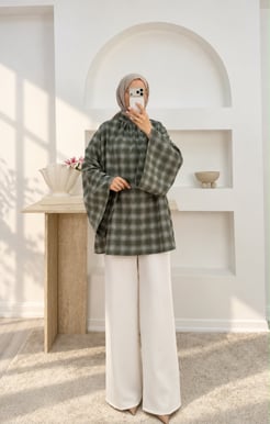 6132-ekose kumaş baglamalı tunik-yeşil 