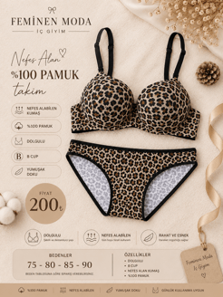 Ç1808-destekli leopar sütyen takımı-siyah