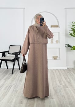 4361 - keten kumaş yelekli elbise - taş 