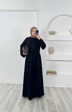 8143 oysho kumaş  beli büzgülü elbise siyah
