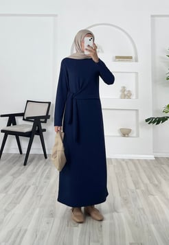 79315 - oysho kumaş önden baglamalı elbise - lacivert