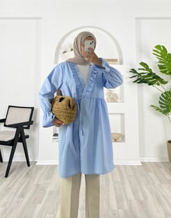 4952 - terikoton kumaş fırfırlı kimona gömlek - bebe mavisi