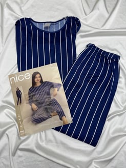 ç5497-milan lizbon kumaş çizgili pijama takımı-lacivert