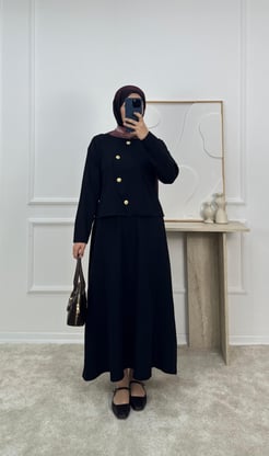 7016- dabıl krep kumaş etekli takım -siyah