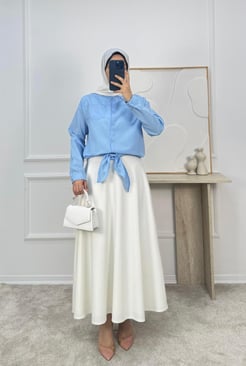 2879-poplin kumaş-önden bağlamalı tek cepli gömlek-bebe mavisi