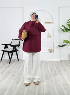 4548-poplin kumaş-bağlamalı gömlek-bordo