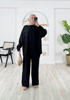 6896-çilek kumaş-önü cepli pantolonlu takım-siyah