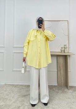 1948-terikoton kumaş pelerinli tunik-sarı