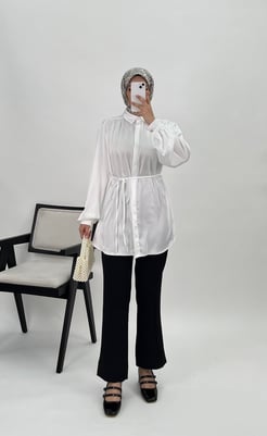 5552-saten kumaş-ip kemerli tunik-beyaz