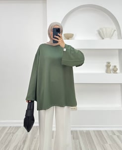 4030-kolları bol oysho tunik-yeşil
