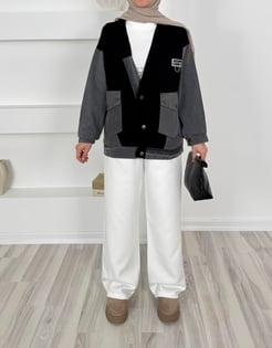 1253-kot ceket triko hırka-siyah