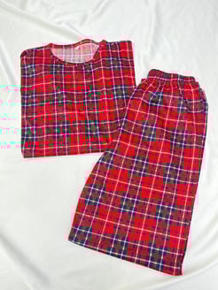 Ç1196-Milan kumaş uzun kollu kareli pijama takımı-Lacivert