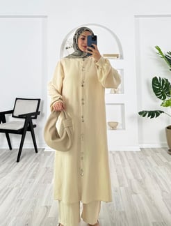 3621-modal kumaş-boydan düğmeli pantolonlu takım-taş