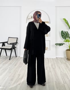 6383-cupra kumaş-üstü kimono pantolonlu takım-siyah