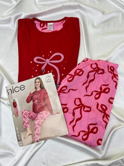 ç5780-milan lizbon kumaş pijama takımı-kırmızı