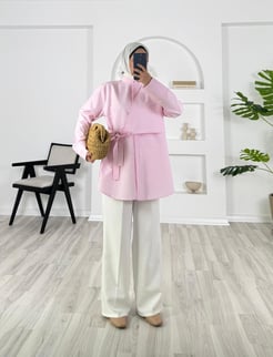 4548-poplin kumaş-bağlamalı gömlek-pembe 