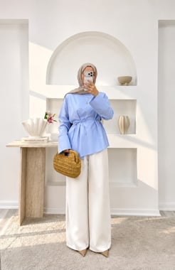 5589-poplin kumaş asimetrik bağlamalı tunik-bebe mavi