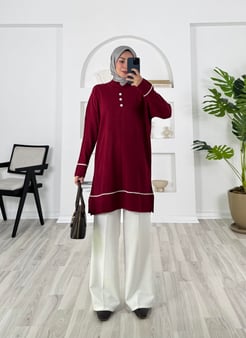 2443 önü dügme detaylı triko - bordo 