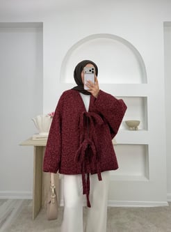 4480-kaşe kumaş-önden bağlamalı ceket-bordo