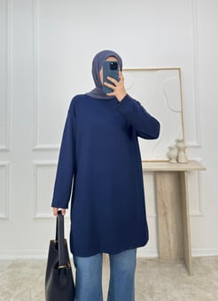 0864 -oysho kumaş yanları yırtmaçlı tunik -lacivert