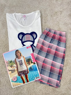 ç3111-sıfır kol love şortlu pijama takımı-beyaz