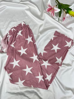 Ç2028 - süet kumaş yıldızlı pijama altı - gül kurusu