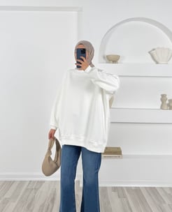 2669-üç iplik şardonlu sweatshirt-beyaz