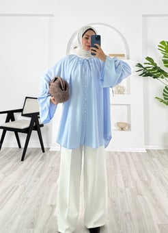 13398 - modal kumaş britli urla  tunik - mavi
