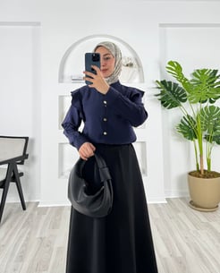 1825-modal kumaş-omuz pelerinli gömlek-lacivert