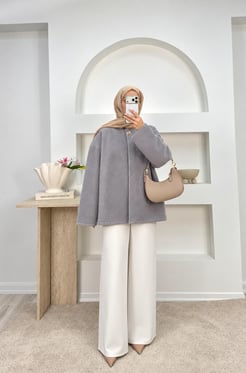 1387-fox kumaş tek düğmeli ceket-gri