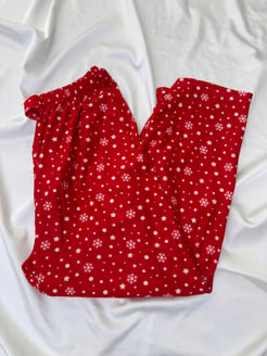 Ç2028 - süet kumaş kar tanesi pijama altı - kırmızı