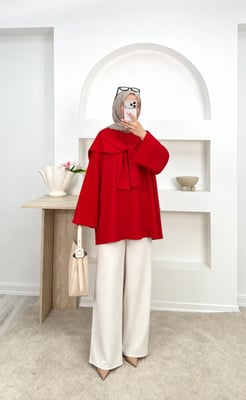 6947-oysho kumaş tunik-kırmızı
