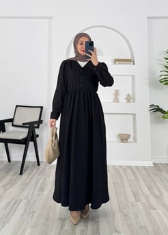 8095 -fitilli  helena kumaş önü top dügmeli elbise - siyah