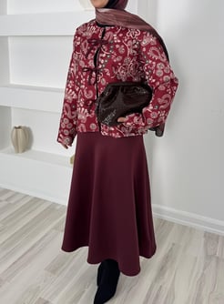 1840 - skuba kumaş etnik desenli takım - bordo