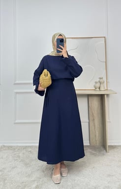 1306-keten kumaş etekli takım -LACİVERT