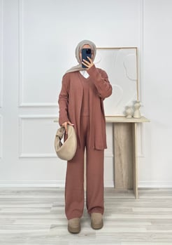 8699-3lü pantolonlu triko takım-gül kurusu
