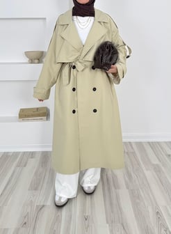 1037-astarlı uzun trençkot -krem