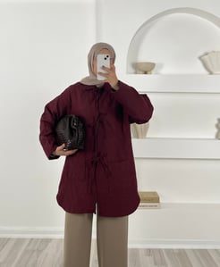 56319 - kapitone kumaş üç bagcıklı ceket - bordo 