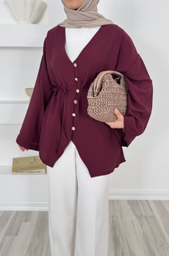 1843-modal kumaş baglamalı tunik-bordo