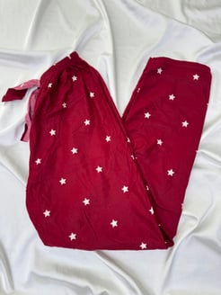 Ç2028 - süet kumaş yıldızlı pijama altı - bordo