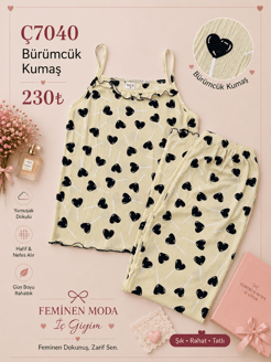 ç7040-bürümcük kumaş ip askılı pijama takımı-sütlü kahve  