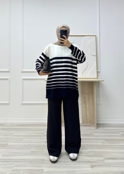 2220-simit yaka çizgili triko tunik-lacivert