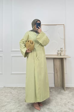 4652 - poplin kumaş yaka detaylı uzun kimona ceket - mint yeşili