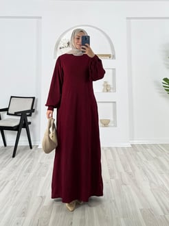 6032-Piliseli kumaş -fitilli elbise bordo