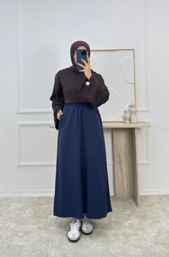 9731-gabardin kumaş cepli etek - lacivert