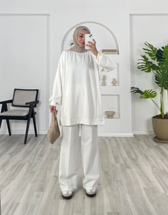 1193 - oysho kumaş yanları yırtmaçlı tunik - beyaz 