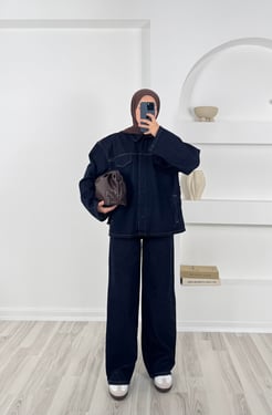 9327-kot pantolonlu kemerli takım-lacivert