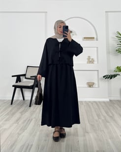 7948 - dabıl krep kumaş etekli takım - siyah 
